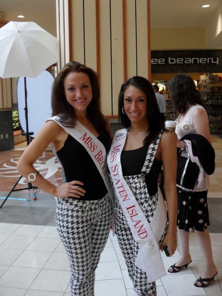 Keelie with Kimberly Cantoni, Miss Staten Island 2009, in a fashion show at last year's Miss New York pageant. 
